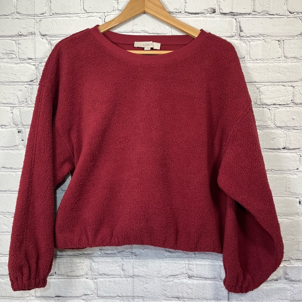 LOFT Fleece Sweatshirt Womens Size Medium Maroon Crewneck Pullover